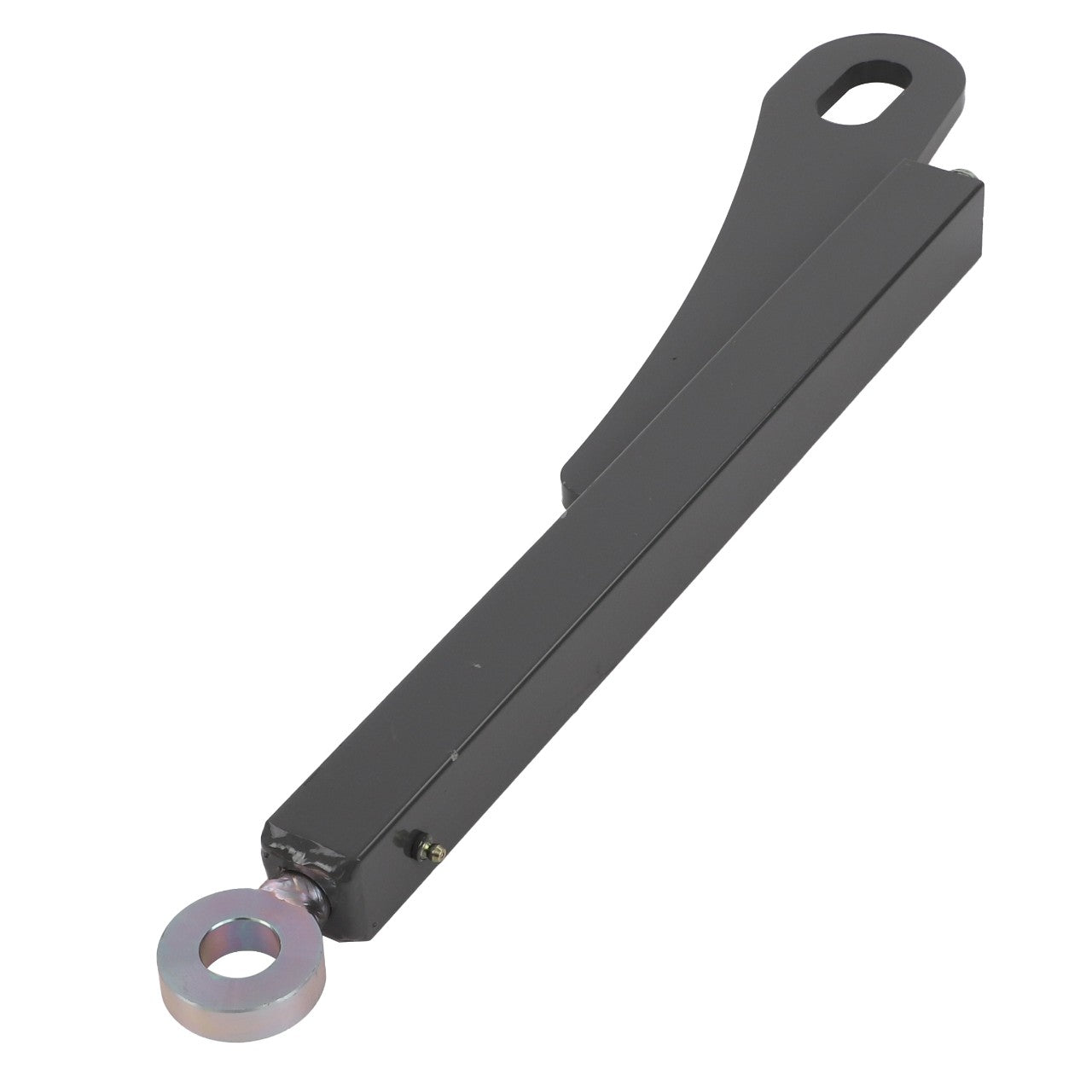 The AGCO Lift Bar - Acw384514A is a metal lever featuring an eyelet hole at one end and a slotted hole at the opposite end. Unfortunately, no current product description information is available for this item.