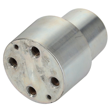 The AGCO Pin - Acw4013980 by AGCO is a cylindrical metal component featuring two layers and four threaded holes on one end. Its surface appears polished with some signs of wear. No current product description information is available.