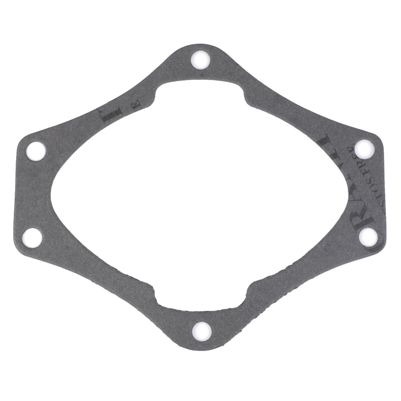 A flat, gray gasket called the AGCO | Joint - 4222068M1 from AGCO, featuring an irregular rectangular shape with four holes at each corner, is designed for automotive or machinery purposes and is compatible with Fendt Models.