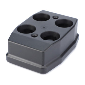 Black plastic holder with four circular cutouts on the top surface, specifically designed to fit AGCO Hydraulic Filter Cartridge - 718960100210.