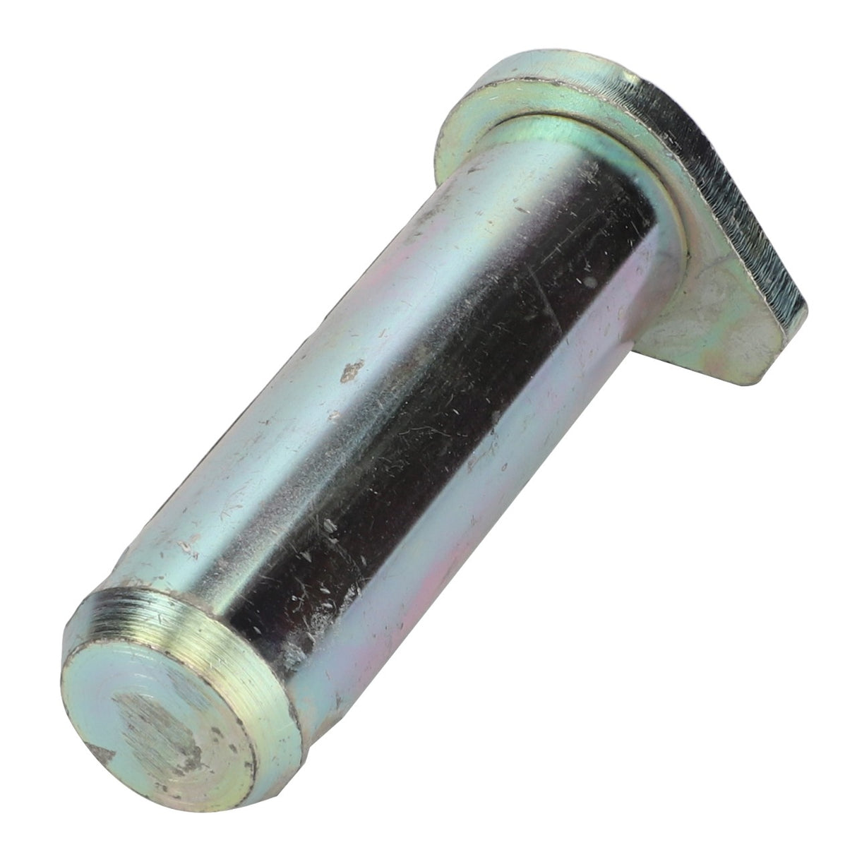 The AGCO Pin - Acp0324090 is a cylindrical metal pin featuring a flat tab on one end and a slightly rounded tip on the other, displayed against a white background. Currently, no additional product description is available.