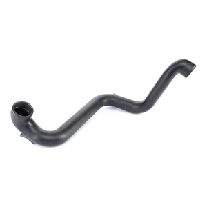 The AGCO Upper Radiator Hose (4390866M3) is a black, curved automotive pipe made of durable EPDM rubber with two openings, designed specifically for Massey Ferguson Models.