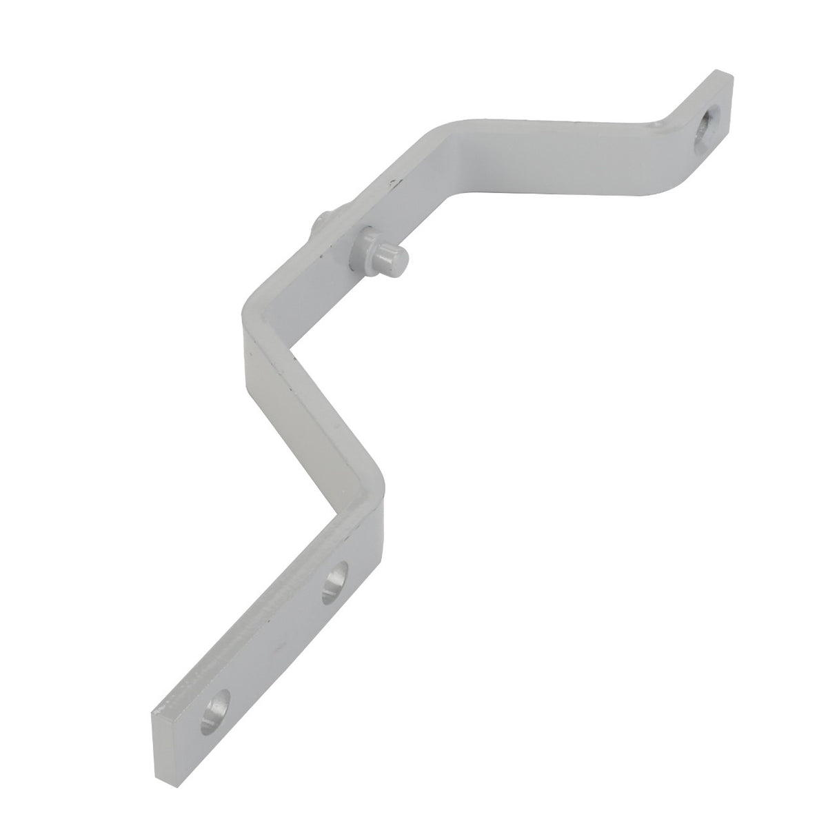 Currently, the AGCO | LEVER - D28880214, a white, L-shaped metal bracket, features three holes and a protruding peg.