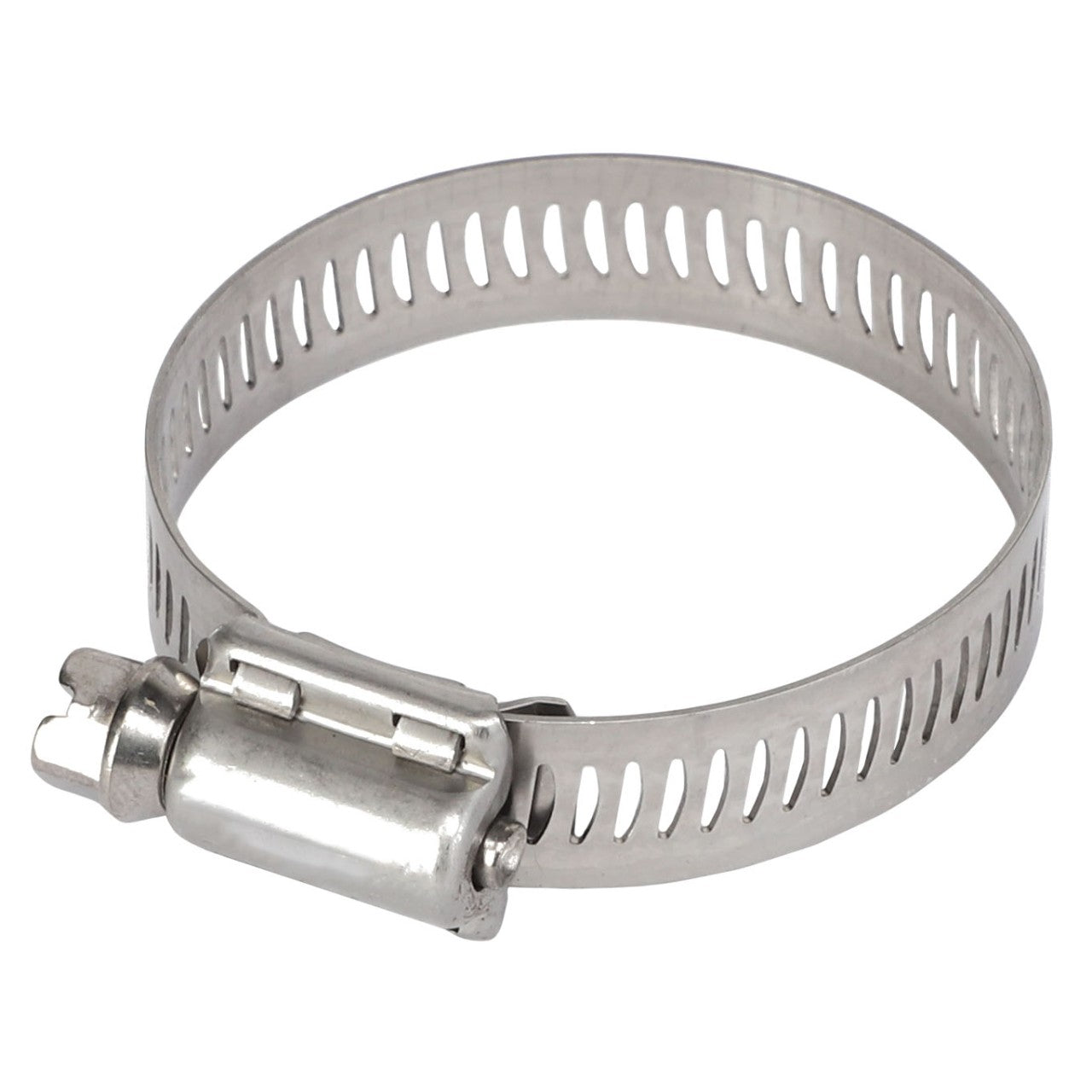 The AGCO | HOSE CLAMP - AG561231 is a metal component with a screw tightening mechanism, designed to offer excellent vibration resistance. It is used for securing hoses onto fittings and is ideal for application equipment parts. This product is an authentic AGCO Genuine Part.