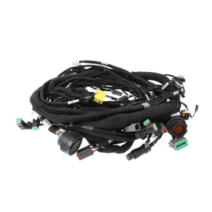 The AGCO Harness - Acw139086A, a coiled bundle of black electrical wiring, features multiple connectors in various shapes and colors at the ends; please note that this is a non-current product description.