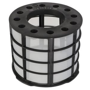 The AGCO | Hydraulic Filter Cartridge - 4363052M2, featuring a cylindrical plastic housing with a lattice structure and multiple holes on the top surface, is perfect for use in hydraulic systems.