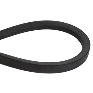 Close-up view of the AGCO V BELT - D41987600, a black rubber V-belt renowned for its tapered and flexible structure, commonly employed in mechanical and automotive applications. No current product description information is available.