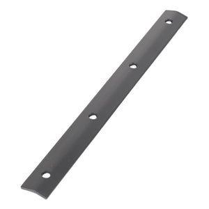 The AGCO Seal Retainer - Acw4180830, a long, narrow black metal strip with four evenly spaced holes, is currently listed without any product description information available.