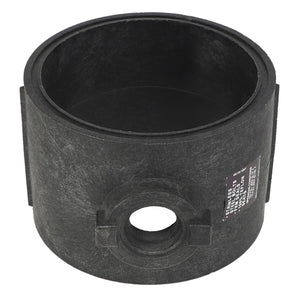 A black cylindrical plastic component from AGCO, known as the Body - Ag007566. It features an internal diameter and a small central hole on its side, with a label displaying text on the outer surface.