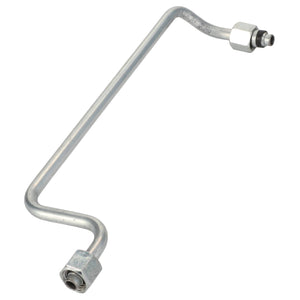 The AGCO | Brake Pipe - Acx2506560 is a bent metal tube featuring connectors at both ends, specifically designed for fluid transfer in machinery or vehicles.