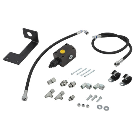 The AGCO | Relief Valve Kit - Acw1851910, displayed on a white background, includes several components such as hoses, fittings, a control valve, brackets, and fasteners. Unfortunately, there is currently no product description information available for this item.