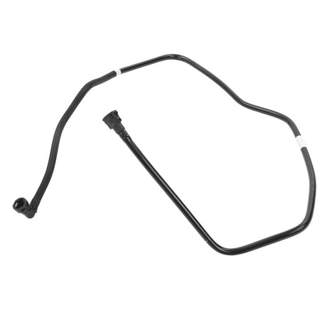 A sleek, curved black automotive brake line, AGCO | Tube - Acw0025600, with connectors at both ends by AGCO.