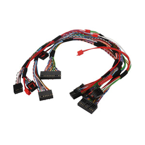 No product description available for the AGCO | Harness Kit - F293810460170, a multi-colored wiring harness with multiple connectors and pins, used for connecting electronic components.