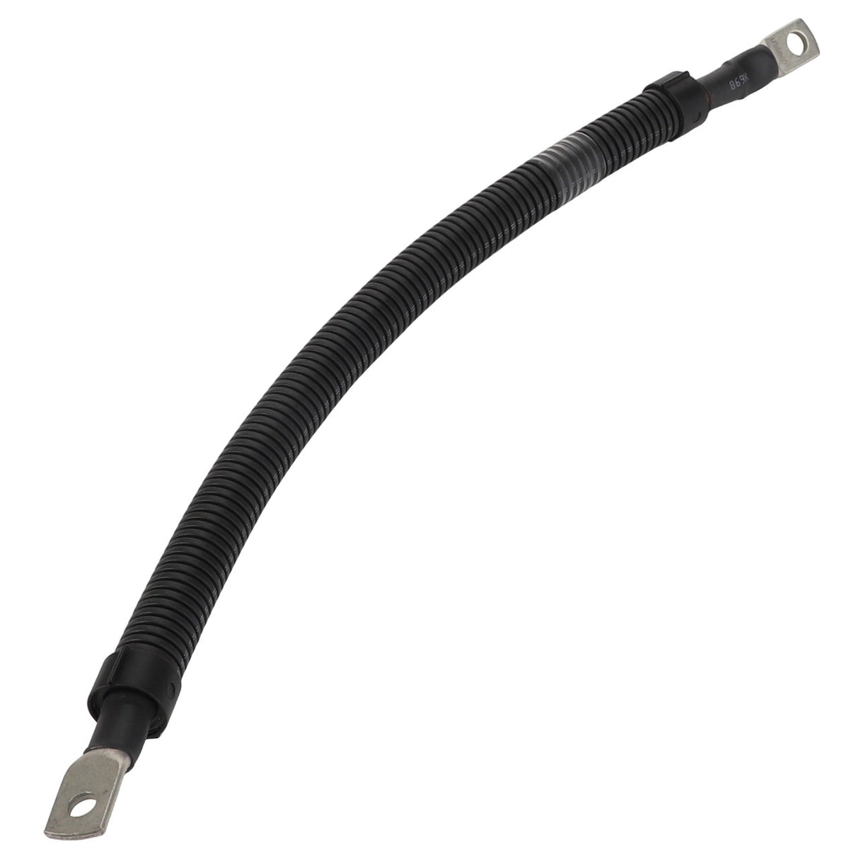 The AGCO Positive Cable - Acw029172A, a black battery cable with a corrugated protective sleeve and metal terminals at both ends, is currently available. Unfortunately, there is no additional product description information provided.