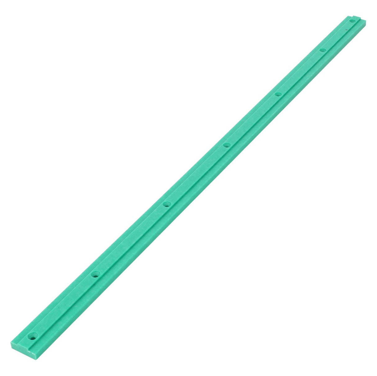 The AGCO | Rail, Slide Front Elevator - D28280540 is a long green plastic strip with multiple evenly spaced holes along its length, designed to ensure maximum uptime and peak efficiency.