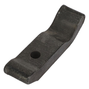 The AGCO SUPPORT - AL10357983 is a black, slightly curved metal bracket featuring a central circular hole.