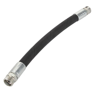 The AGCO | Hose - Acw0173310 is a black flexible hose featuring metal fittings on both ends, designed for connecting various piping systems. Note: No current product description available.