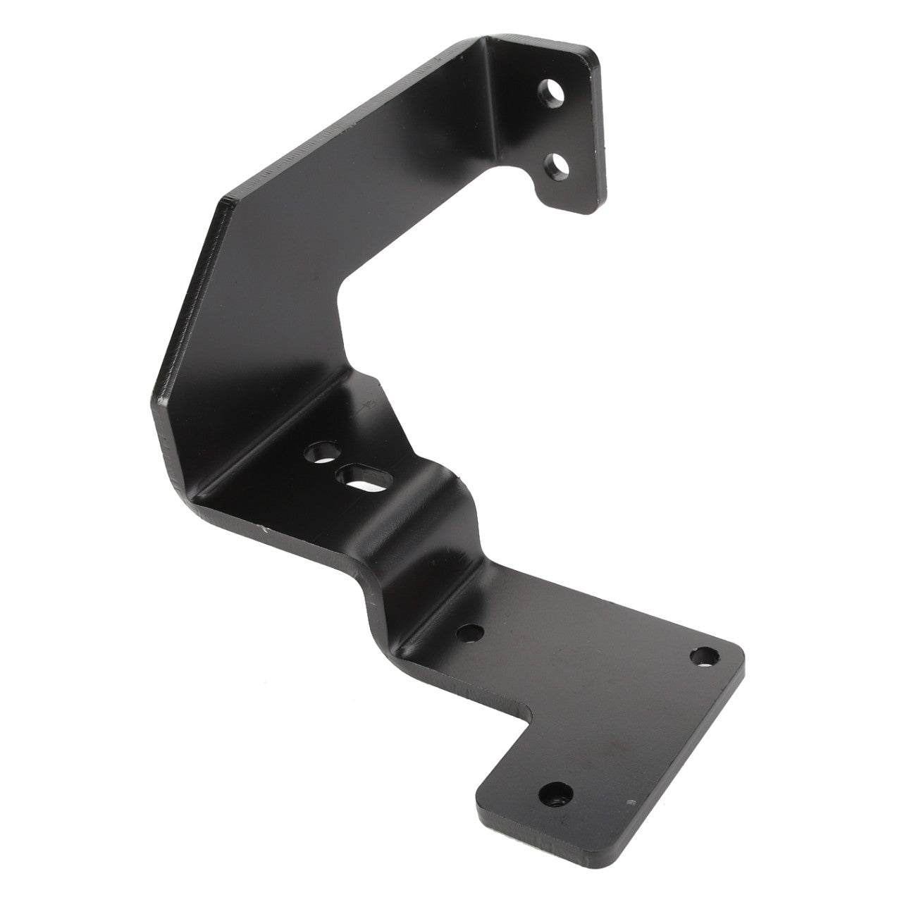 The AGCO Bracket - Acw374596A is a black metal bracket featuring holes for mounting, an angled design, and multiple bends for enhanced structural support. No additional product description information is available at this time.