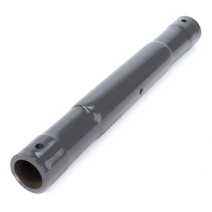 Introducing the AGCO Tube - 3791222M1, a glossy black cylindrical metal pipe with one open and one closed end, featuring small holes and a slightly tapered shape—perfect for integrating into various Massey Ferguson models.