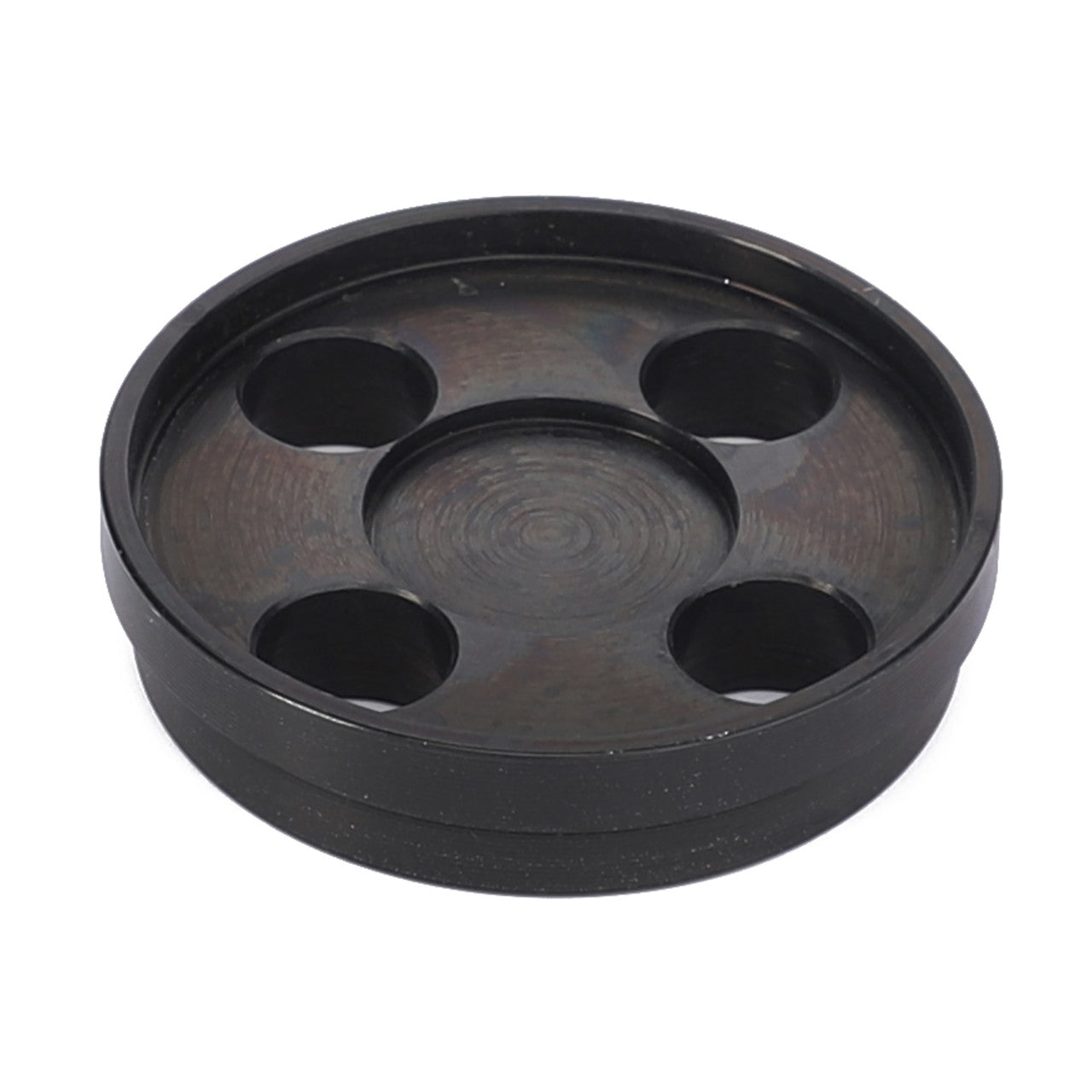 Introducing the AGCO | Spacer - Acw2193260, a black round plastic coaster from AGCO. It features four circular indents designed to hold your drinks securely and stylishly.