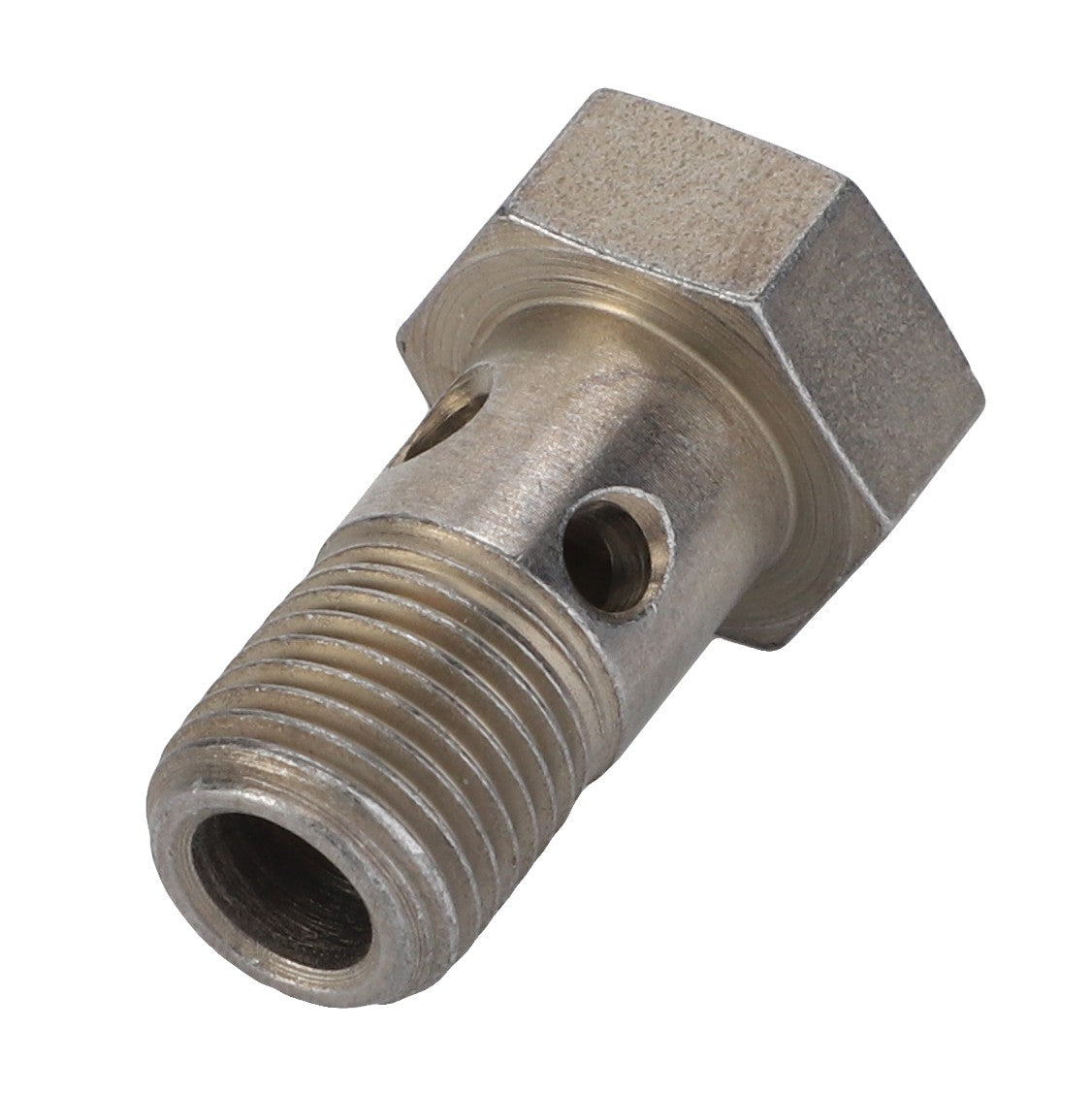 The product is an AGCO Banjo Bolt - F149200090250, which features a metal threaded fitting with a hexagonal head and side holes. No current product description available.