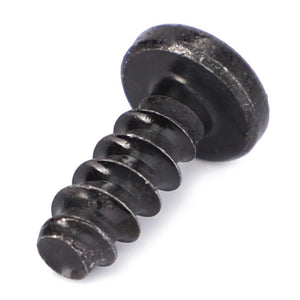 Close-up view of the AGCO Screw - 4349241M1, a black, threaded screw with a flat head, commonly used in Fendt Models.