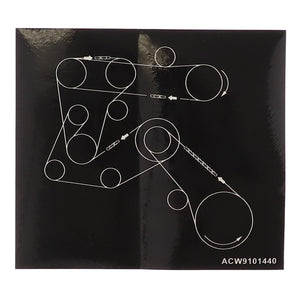 Diagram detailing the routing of a serpentine belt through various pulleys, clearly labeled with the AGCO code "ACW9101440" for Decal, Gauge Wheel in the lower right corner.