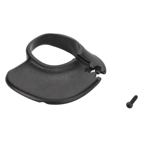 An AGCO | REST - AG638972 black plastic guard featuring an attached securing mechanism is positioned next to a detached small screw against a white background. Product description details are currently unavailable.