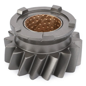 Introducing the AGCO Gear - 3612570M94, an industrial metal gear assembly featuring helical teeth and a bronze bushing in the center, specifically designed for Massey Ferguson models. Experience the reliability of AGCO Parts Genuine Gears.