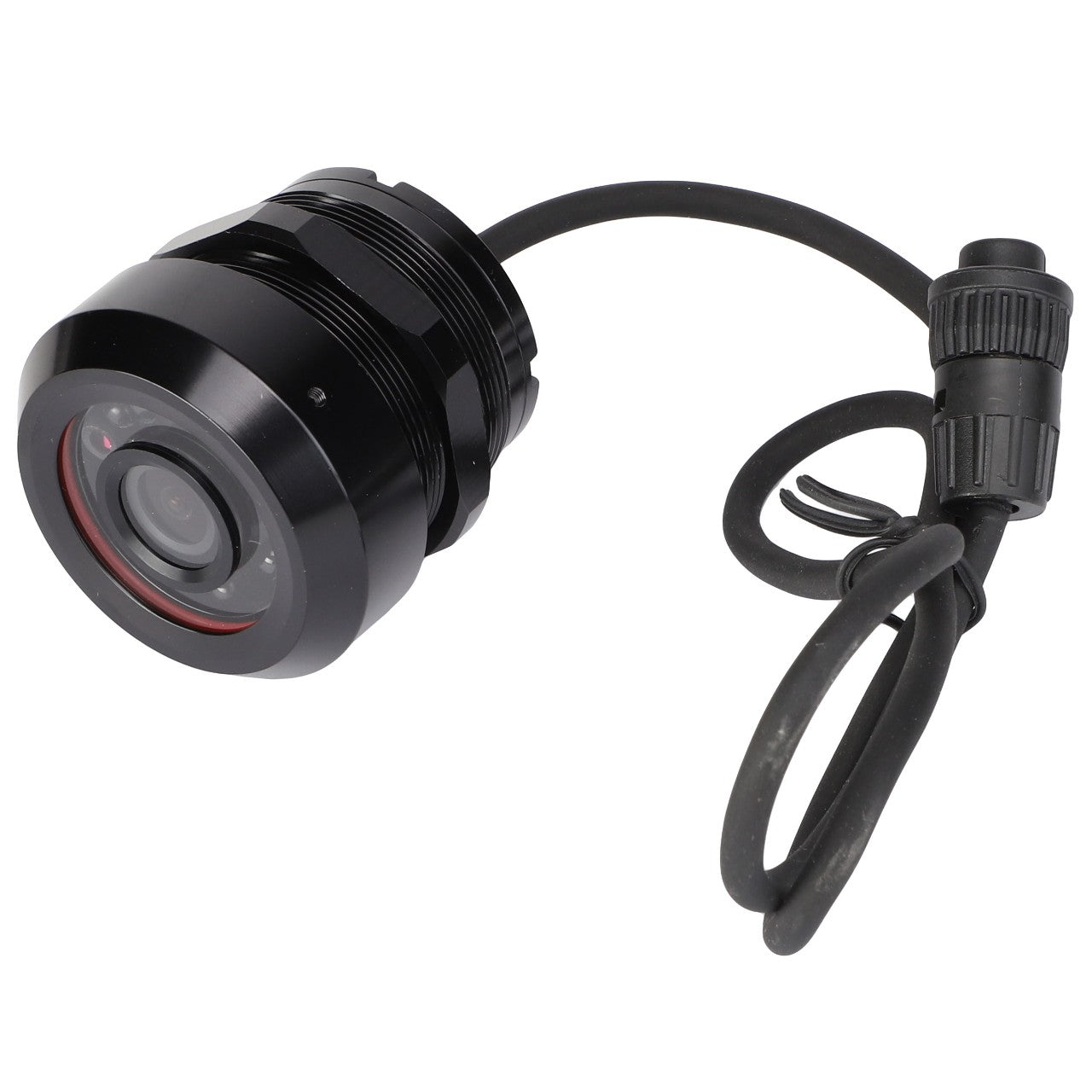 Introducing the AGCO | Reversing Camera - Acx2880290 by AGCO, a sleek black surveillance camera featuring a coiled cable and connector for easy setup.