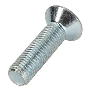 The AGCO Bolt - Acp0497440 is a silver metal bolt featuring a round, flat head and a threaded shank, specifically designed for fastening materials together.