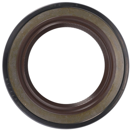 Close-up view of the AGCO Oil Seal, Front Spacer - 3712304M1, featuring a dark brown inner surface and a black outer edge, remarkably similar to genuine seals used in Fendt models.