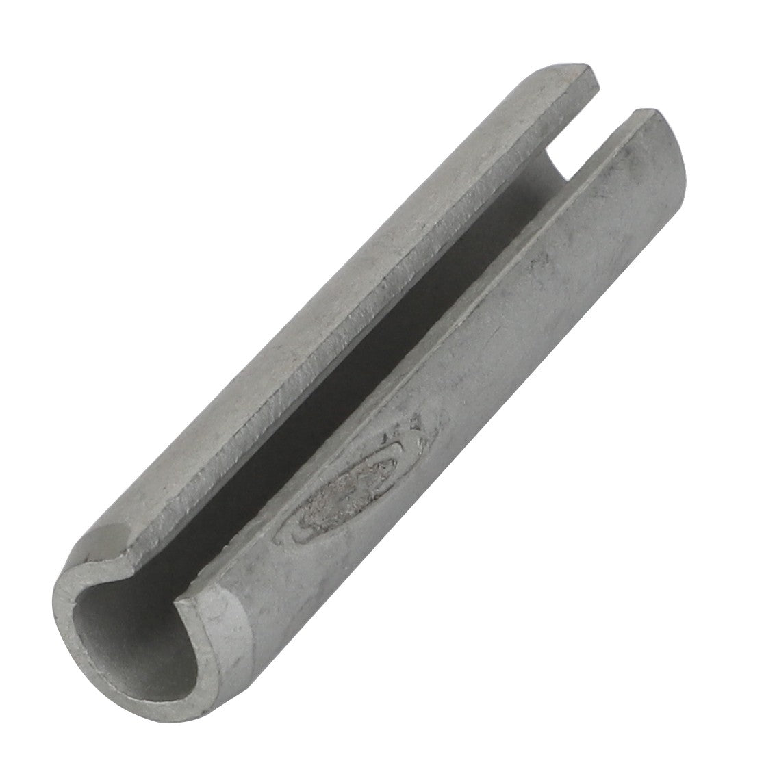 No current product description available for the AGCO | Roll Pin - Fel105464, a cylindrical metal roll pin featuring a longitudinal slit running its length.