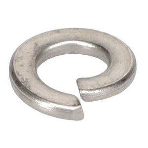 Close-up image of the AGCO LOCK WASHER - AG522242, a silver metal split lock washer with a single, diagonal cut through one side. No current product description information is available.