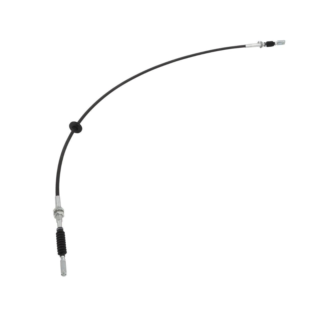 The AGCO | Cable - Acp0666260 by AGCO is a black mechanical cable with metal connectors on both ends, commonly used in bicycles or motorcycles for controlling brakes or gears. No current product description available for this product.