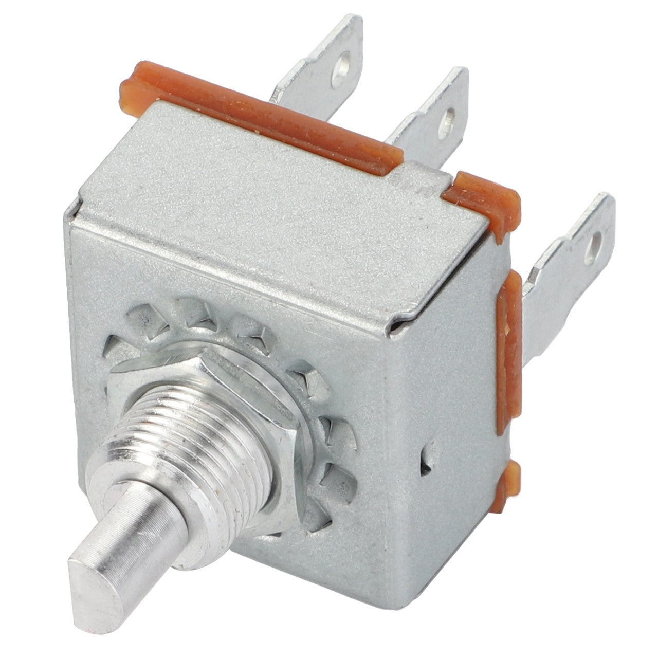 Close-up of the AGCO Switch - D45070024, a metallic rotary switch featuring a threaded shaft and multiple electrical terminals. No current product description information is available.