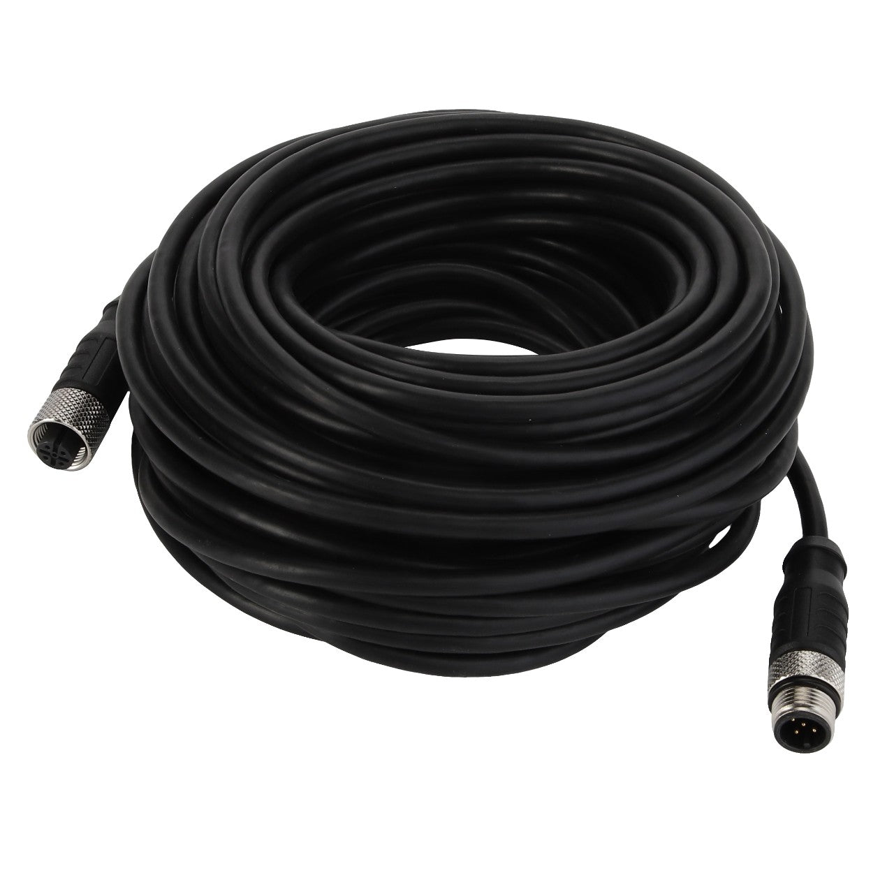 Discover the AGCO | Cable - Acw1275030 by AGCO: a streamlined, black cable with a coiled design, featuring durable metal connectors at each end.