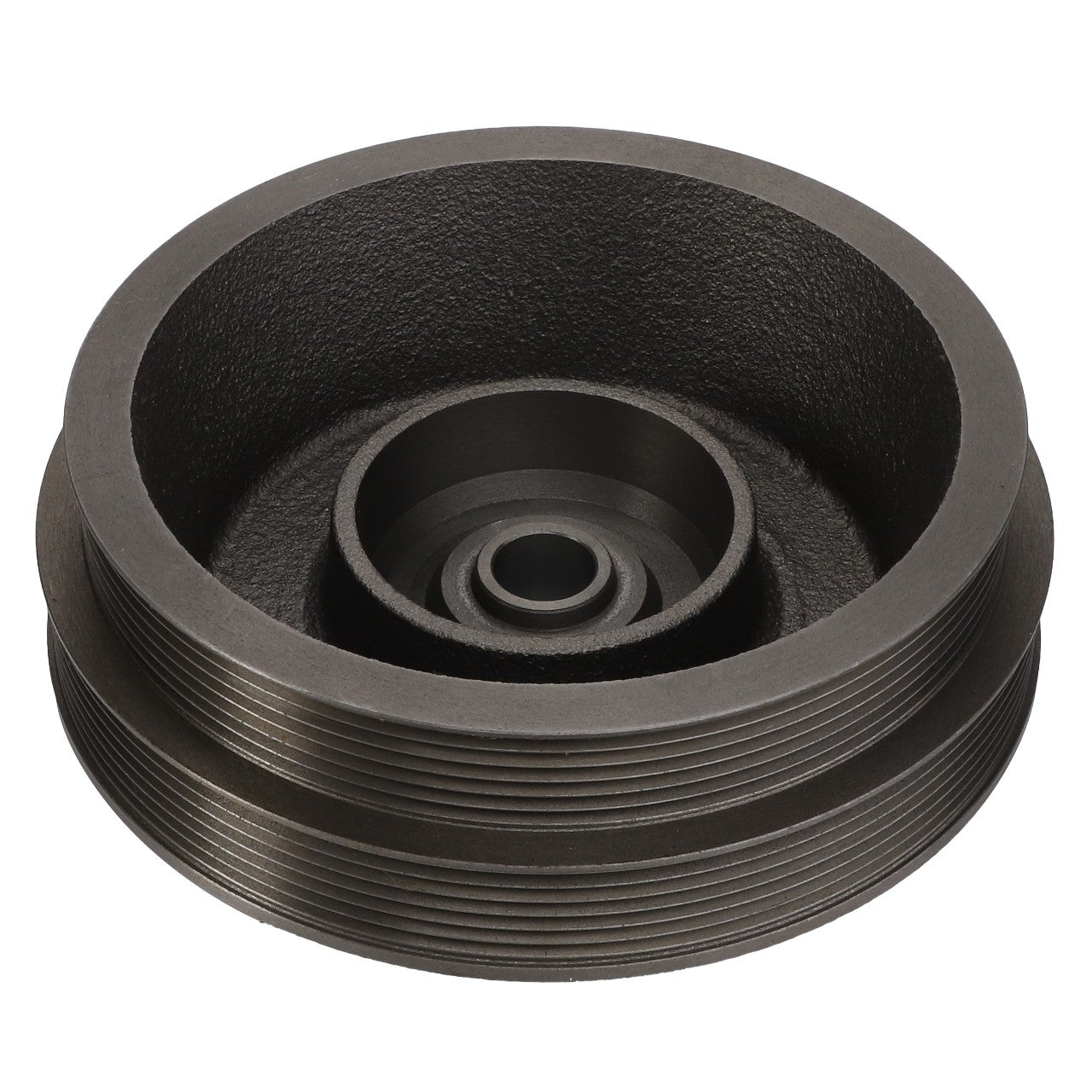 Introducing the AGCO | Pulley - Acw015239D, a precisely machined metal pulley featuring multiple grooves and a central hole for easy mounting.