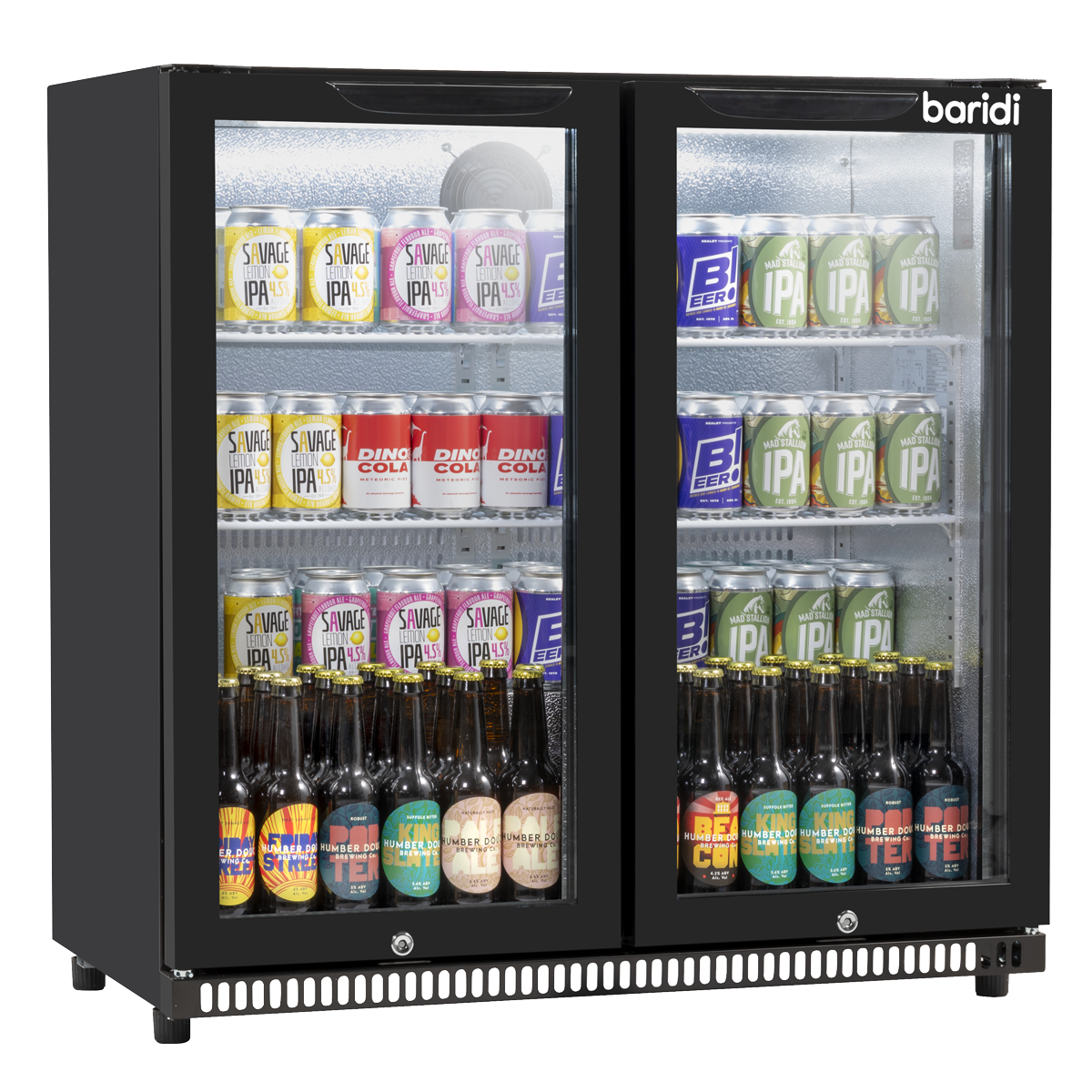 Baridi Hinged Double Door, Back Bar Drinks Fridge/Cooler, 190L Capacity