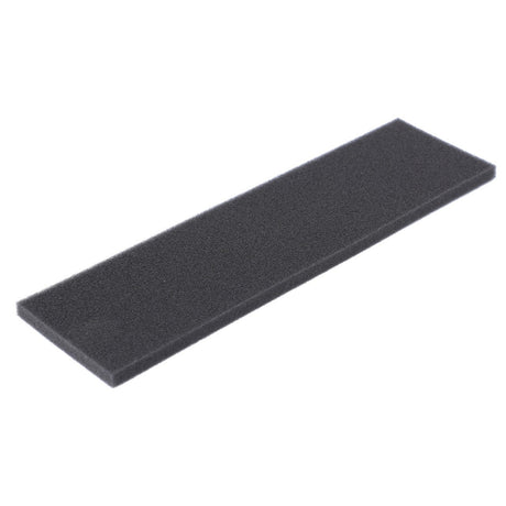 Black rectangular foam pad on a white background