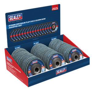 Sealey | Assorted Grit Flap Discs Zirconium Ø115mm Ø22mm Bore - Display Box of 60 - FD115MIXDB