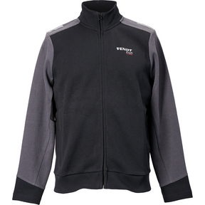 A black and gray zip-up jacket with a high collar and full-length zipper. The AGCO Fendt Men’s Profi Sweat Jacket (X991023092000) features "Fendi Roma" written on the left chest side.