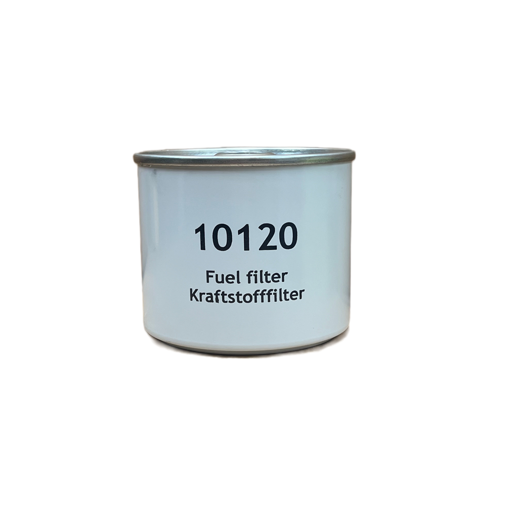 A white cylindrical fuel filter labeled with the number "FF167A" and the text "Fuel Filter - Element - by Sparex" on a cardboard background.