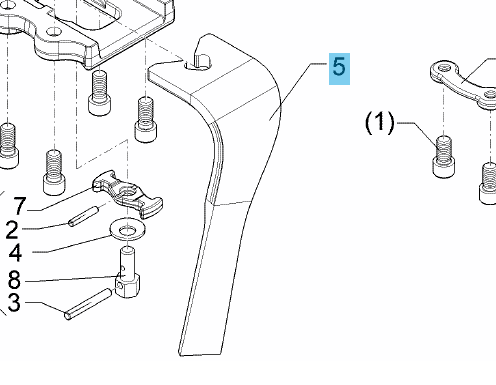 Exploded view of a Lemken Zirkon 8 - Power Harrow assembly showing a curved component labeled "5," along with several nuts, bolts, and other small parts, including the Lemken Zirkon 8 - Power Harrow Tine L/H (part number 3377059).