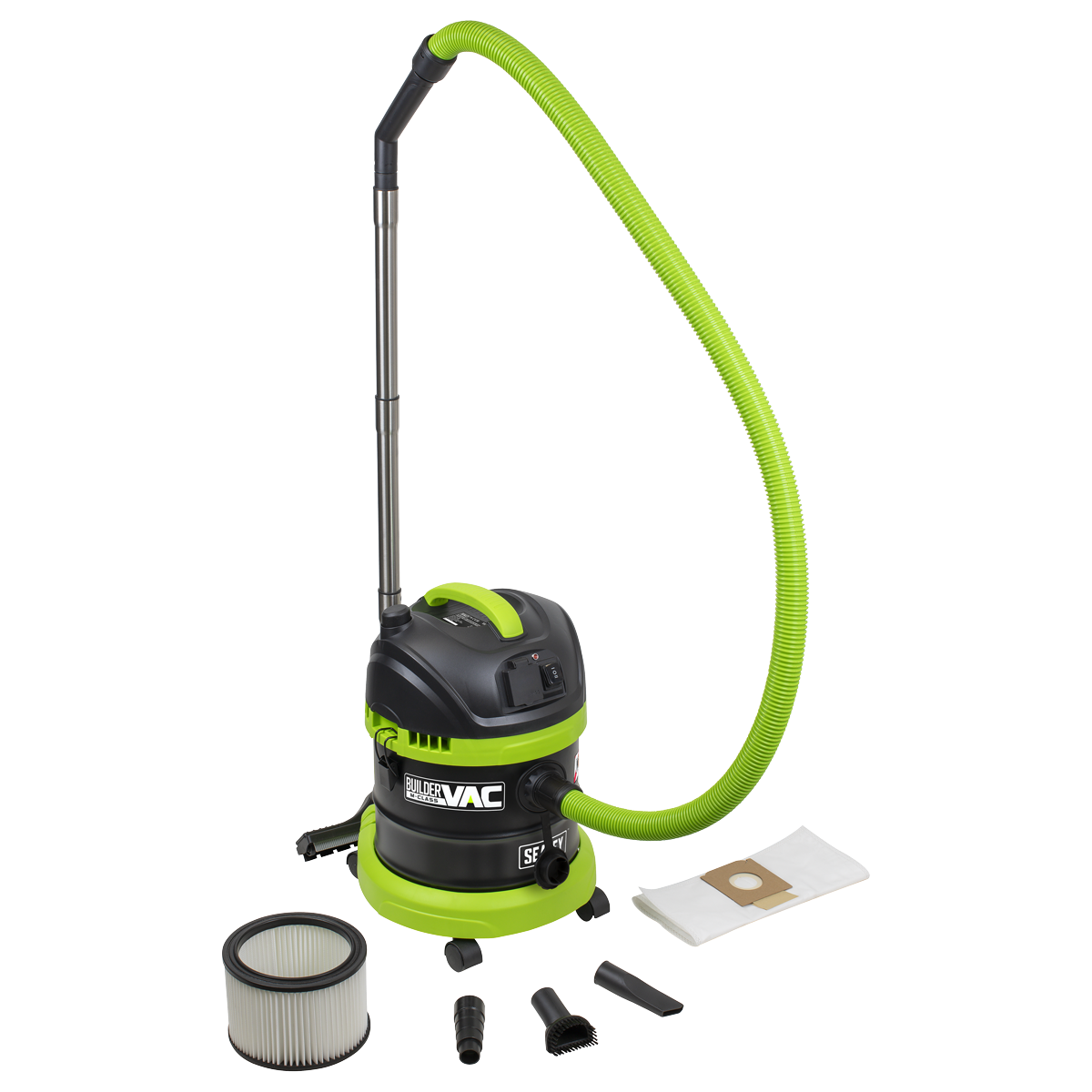 Sealey | BuilderVac® Wet & Dry Vacuum Cleaner 15L Stainless Steel Drum M Class Filtration - PC150BV