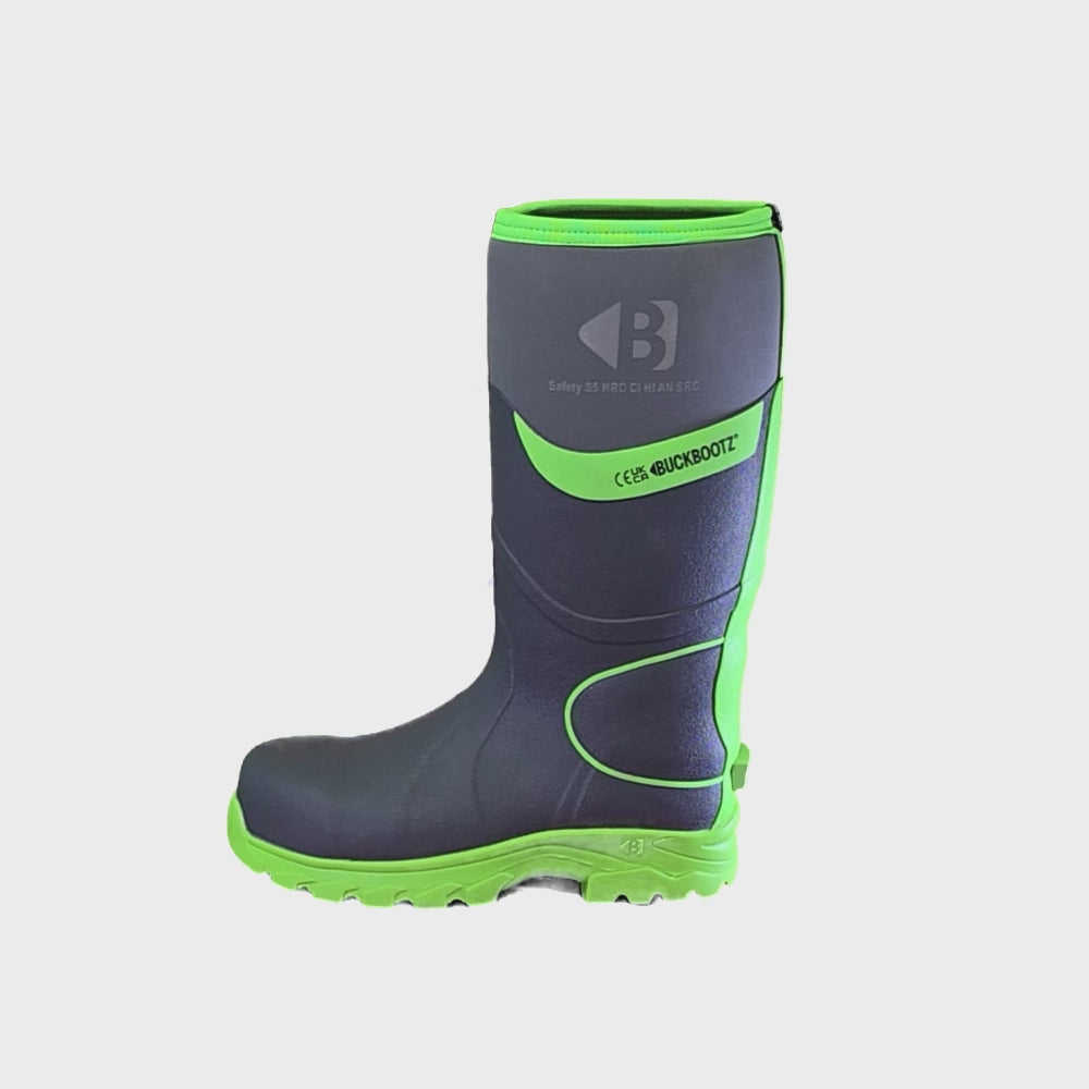 Buckler S5 High-Visibility Safety Wellington Boot – Grey/Green Waterproof Work Boots | BBZ8000GY/GR