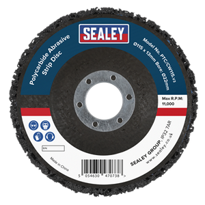 Sealey | 115 x 13mm Black Polycarbide Abrasive Strip Disc 22mm Bore - Display Box of 10 - PTC/CW115DB