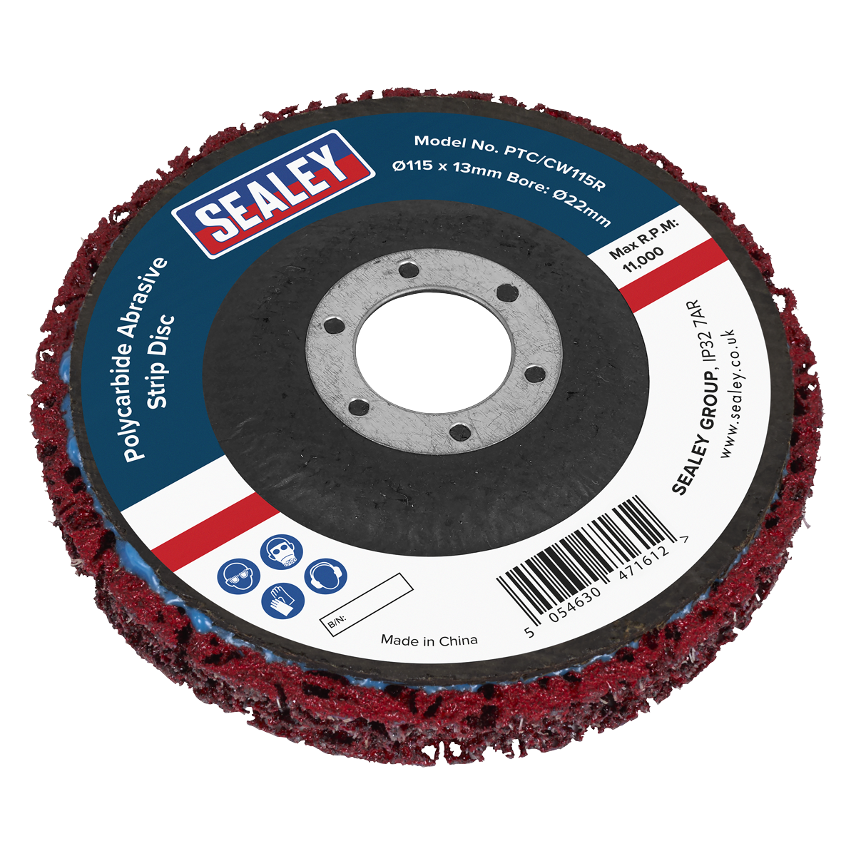 Sealey | Polycarbide Abrasive Strip Disc 115 x 13 x 22mm - Red - PTC/CW115R