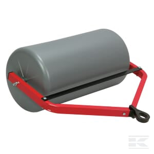 A plastic roller, the Roller - R12381 model from Rolly Toys, in grey with red handles and a black bar, designed for flattening soil or grass surfaces. Ideal for children in the age category 3-10 years.