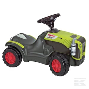 The Rolly Toys Pedal tractor Claas Xerion rollyMinitrac (R13265) for children aged 1.5 and up features a steering wheel and red wheels, boasting an ergonomic design for comfortable play in its green and black color scheme.